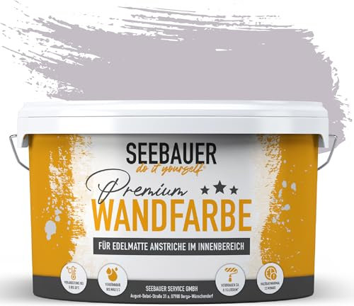SEEBAUER diy Wandfarbe Lila 2,5L für Innen (No. 933 Purple Blossom) Edelmatte Innenfarbe Flieder - Violetttöne sehr hohe Deckkraft - Matt, Abwaschbar und Tropffrei