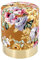 Baroni Home Zylindrischer Sitzsack aus Samt mit Goldener Basis, Bunte Blumen Cognac, 35 x 35 x 42 cm