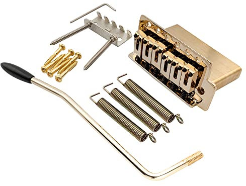 Musiclily Pro 52,5mm Moderno Ponte Tremolo 6 Viti 40mm Blocco Solide in Ottone per Chitarra Elettrica tipo Squier Strat, Dorato