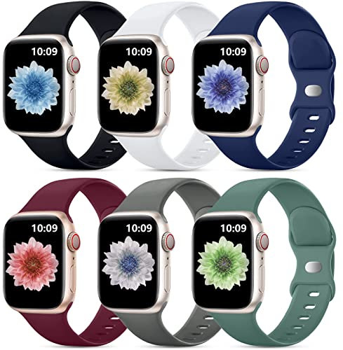 Upeak 6 Pack Sport Strap Compatible with Apple Watch Strap 44mm 42mm 45mm 49mm for Men and Women, Soft Silicone Replacement Straps for iWatch Ultra SE Series 9 8 7 6 5 4 3 2 1, Dark Colour, S