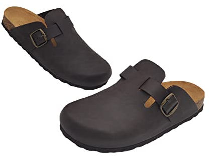 Tratti Meravigliosi Sabot Uomo in Pelle Ecologica Ciabatte Chiuse Invernali Estive Zoccoli da Passeggio, Casa e Giardino Fascia Regolabile Prodotto Ecosostenibile Made in Spain (Cuoio, Numeric_45)