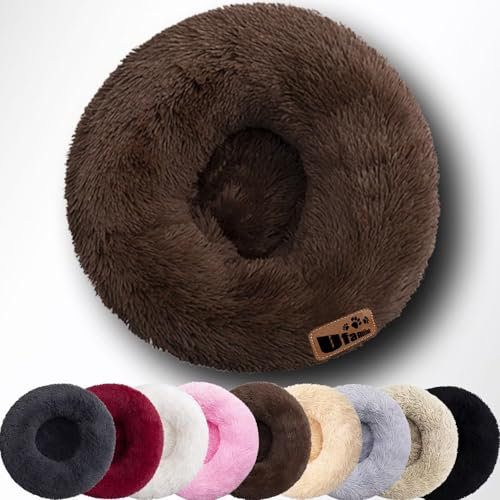 Ufamiluk hundebett Grosse mittelgroße kleine Hunde hundekissen hundekorb katzenkorb Wolke hundebett waschbar flauschig rund Anti Angst Hunde Donut Bett für Grosse mittelgroße kleine Hunde Ø70cm Braun