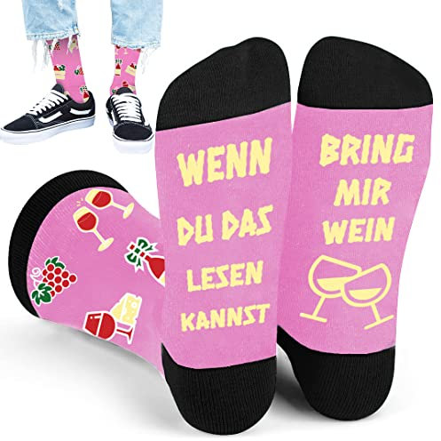 QZOSZ Socken mit Spruch WENN DU DAS LESEN KANNST BRING MIR WEIN Geburtstag Weihnachten Geschenke für Frauen, Wein Socken Damen Geburtstagsgeschenk Weihnachtsgeschenke für Frauen Lustige