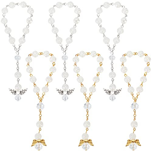 WEBEEDY 6 Stück Engel Taufe Rosenkranz Acryl Rosenkranz Perlen Finger Taufe Rosenkränze Perlen Gastgeschenke für Taufe Kommunion Babyparty Party Erstkommunion Taufe