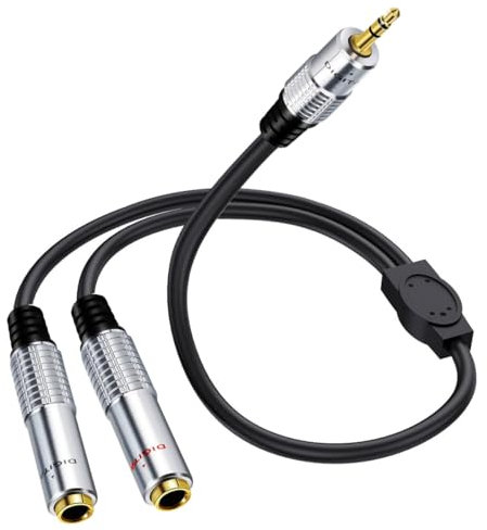 HTGuoji Cable divisor en Y de 3,5mm a doble 6,35 mm, adaptador de audio estéreo TRS macho