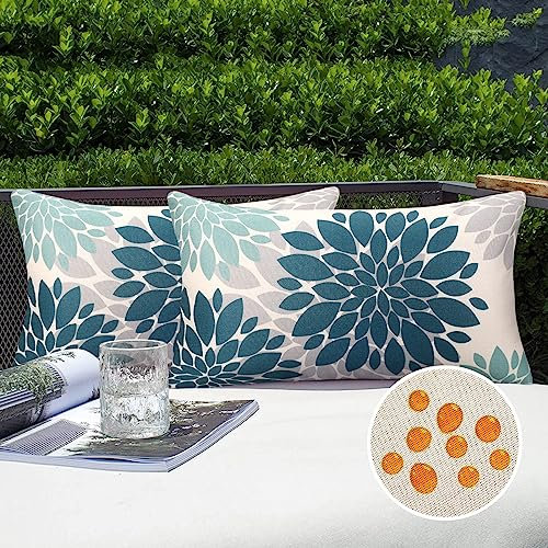 Kissenbezug wasserdichte Kissenbezüge Blau 30x50 cm Sofakissen Frühling Sommer Dekokissen Moderne Boho Deko Kissenhülle Leinen wasserdichte Kissen ür Garten Terrasse Bed Büro 2er Set