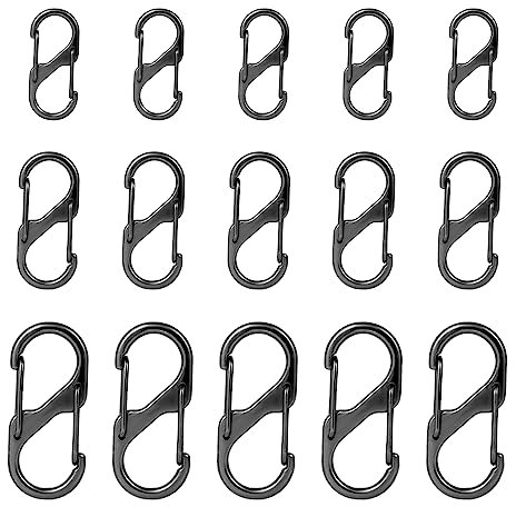 15pcs Zipper Clip Theft Deterrent, Backpack Zipper Lock Karabina Clip Zipper Pull Replacement Small Dual Locking Carabiner S Shaped Carabiner for Camping Outdoor Hiking (Dark Gray, 3 Sizes)