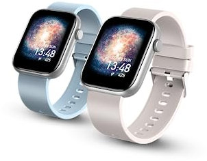 SPC Smartee Duo – Smartwatch con cinturino intercambiabile, ampio schermo da 1,8”, 21 modalità sport, durata della batteria di 7 giorni, IP68, frequenza cardiaca, Android e iOS – Colore beige/celeste