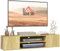 HOMCOM Floating TV Stand Cabinet for TVs up to 60, Wall Mounted TV Unit with Open Shelf, Storage Cupboards and Cable Management for Living Room, Natural Wood Effect