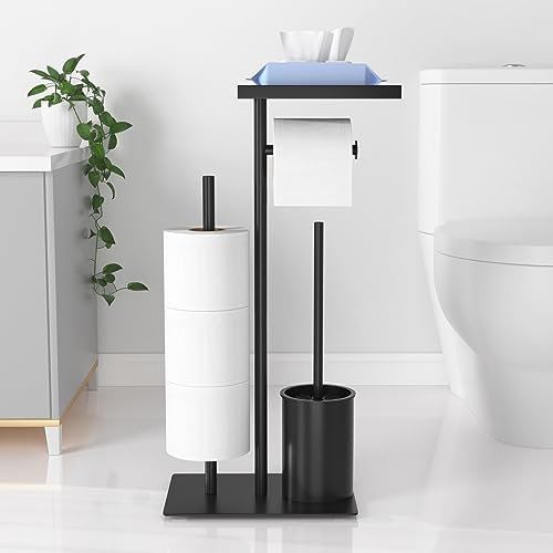 susswiff Portarrollos de papel higiénico de acero inoxidable de pie con escobilla de inodorosoporte para papel higiénico con caja para toallitas húmedasportarrollos de papel higiénico con escobilla