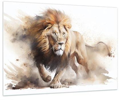 Bilder auf Glas 100x70cm Glasbild Löwe Hell Tier Groß Wanddeko Bild im Glas Schlafzimmer Küche Deko Wandbilder Dekoration Wohnzimmer Modern Wall Decor Glasdruck Wand Kunstdruck Art GAA100x70-5803