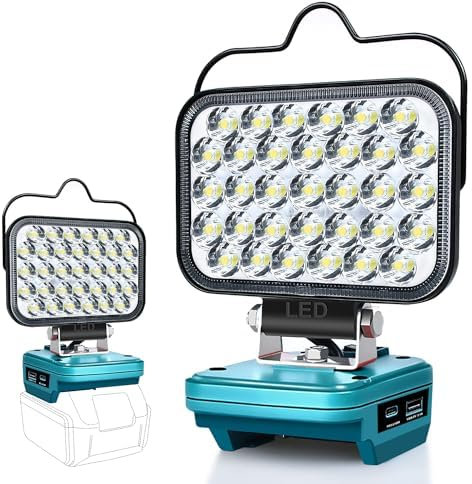 Edtran Akku Lampe Für Makita 18V, 66W Kabellose Led Arbeitsleuchte Akku, 6600LM Hell Led Strahler Tragbares Flutlichter Baustellen Lampe,Akku Scheinwerfer mit Typ C und USB-Aufladung