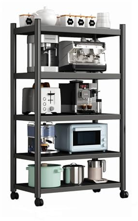 MAGIC SELECT Estantería para Almacenaje,Estante con Ruedas, Estantería de Pie,Repisa Metálica Multiusos, Mueble para Cocina, Baño, Habitación, Garaje, Salón con 5 Baldas de Almacenamiento.