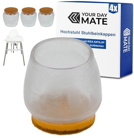 Stuhlbeinkappen für Hochstuhl, 4 Stück, kompatibel mit IKEA ANTILOP, mit Filzpad unten, in Transparent, Stuhlbeinschoner Kinderhochstuhl, Stuhlbeinsocken Babystuhl, Filzgleiter Kinderstuhl ohne kleben