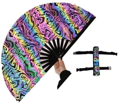 Large Foldable Fan Uv Rave Fan Colorful Holographic Rave Handheld Folding Fan Festival Dancing Supplies Party Favors