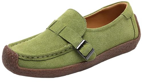 Scarpe Donna Primavera Mocassini Donna Pelle Scarpe Pianta Larga Donna Technosafe Scarpe Antinfortunistica Scarpe Donna Basse (Green, 37)