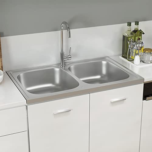 Mengtu Mobili - Fregadero de cocina con doble cubeta de 800 x 500 x 155 mm, plata Aiaio Inox, muebles para casa, interior, exterior, salón, dormitorio, decoración de muebles de dormitorio