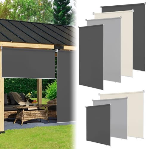 ISOISL Senkrechtmarkise 180×140CM Vertikalmarkise Außenrollo Sonnenschutzrollo Sichtschutz Beschattung UV Schutz für Balkon, Terrasse, Gartencm, Anthrazit