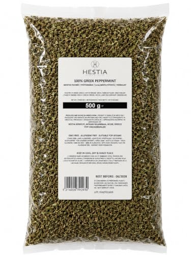 Hestia Herbs Menthe Poivrée Grecque Séchée 500 g – Herbe Aromatique | Idéale pour les infusions, les desserts, les boissons, les pâtisseries et les recettes sucrées