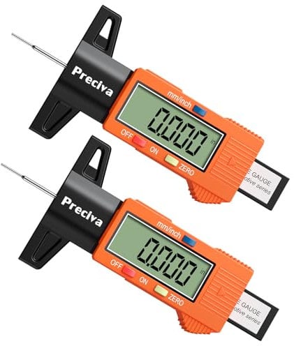 Preciva 2pcs Tyre Tread Depth Gauge, 0-25.4 mm/Inch Digital Precision Tire Surface Checker UK Measuring Tool with Large LCD Screen for Cars, Trucks, Motos, Orange