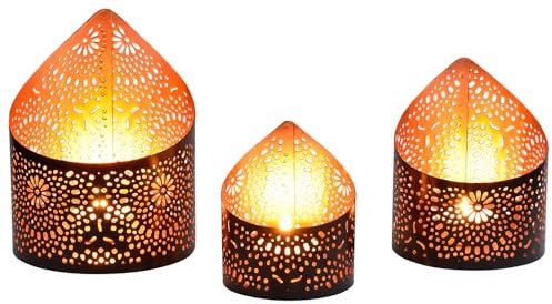 Marrakesch 3er Set Orientalische Deko Windlichter Yous Schwarz Metall | Windlicht Teelichthalter als Frühling Wohnzimmer Tisch Deko | Exquisite Kerzenständer Dekoration für Teelichter
