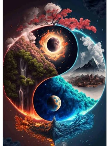 DAERLE Diamond Painting Yin Yang Magie, Diamond Painting Erwachsene, Diamant Painting Bilder landschaft, DIY 5D Diamond Painting Set für Wand Dekor 30x40cm