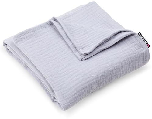 PinkZebra Babydecke 100 x 75 cm Musselin, weiche Bio-Musselin Decke, Baby Decke, weiche Krabbeldecke für Neugeborenen, Musselindecke, Pucktuch, Grau