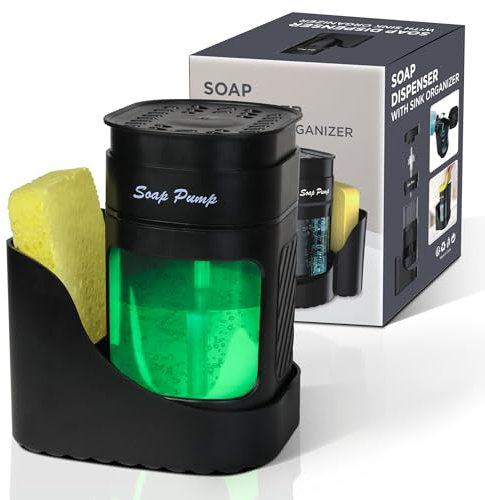 VITACHY Jabonera de Cocina. Dispensador de Jabón de Lavavajillas con una Mano. Dosificador de Gran Capacidad y Organizador para el Fregadero. Negro. Dish Soap Dispenser for Kitchen
