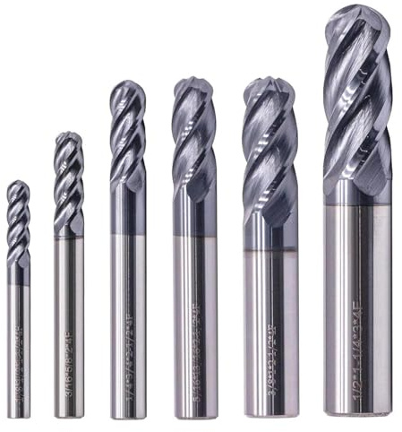 BestParts High Performance 6Pcs Solid Carbide Ball Nose End Mills Set 1/8, 3/16, 1/4, 5/16, 3/8, 1/2 - AlTiN Coated, 4 Flute, 30 Degree Helix, End Mill Bit Set, CNC Router Bit