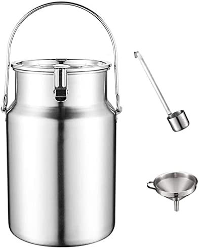 ABNNHK Bidón de Transporte de Leche de 10 l, Cubo de Leche de Acero Inoxidable 304, Cubo para Vino, Barril, Lata de Leche, Jarra de Mano con Tapa sellada y asa única, Taza con asa Larga,