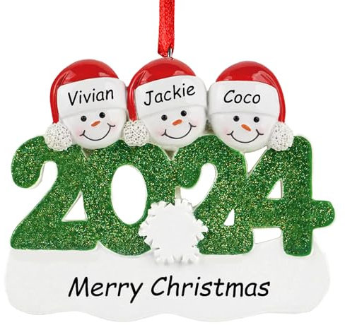 ALBK Personalisierte Weihnachtsanhänger mit 3 Familiennamen - 2024 Kunstharz-Weihnachtsbaumschmuck Personalisierte Weihnachtskugeln Familie für Weihnachtsbaumdekorationsgeschenke