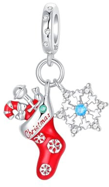 BIZK Weihnachtsmütze Schneeflocke Charm Anhänger für Armband 925 Sterling Silber Charm Bead Pendant für Europäische Armbänder und Halsketten
