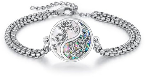 Phönix und Drache Armband 925 Sterling Silber Phönix Drache Abalone Muschel Armbänder Phönix und Drache Charms Link Chain Armband Schmuck für Frauen Männer