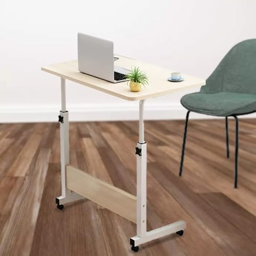 60 × 40 cm Laptop Table for Sofa or Bed, Mobile Desk, (68-88)cm Standing Height Adjustable Computer Desk, Portable Side Table, Bed Table, Sofa Table, End Table for Reading Eating (White Maple color)