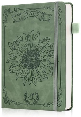 Ovesmusl Sunflower Mädchen-Tagebuch, Leder-Tagebücher für Frauen, Schreiben, 100 g/m², Tagebuch, Geschenk für Mädchen im Alter von 8–12 Jahren, Blumen-Tagebuch mit herzförmigem Schatten, keine Tinte,