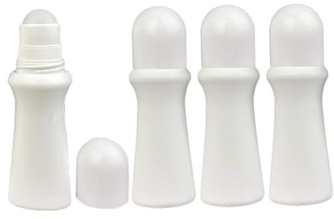 Empty Rollerball Bottles 4PCS 75ml Roll on Bottles Reusable Leak-Proof White DIY Deodorant Roller Bottle Empty for Essential Oils Perfumes Balms Supplies Roll on Bottles