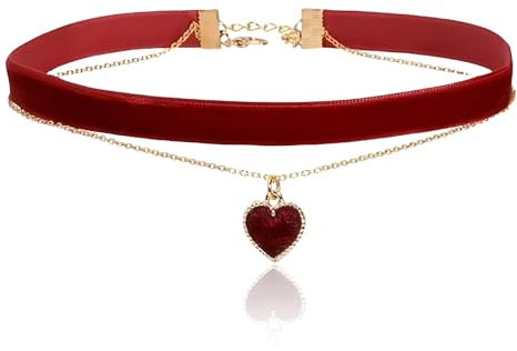 Choker Kette Damen Rot,Red Halsband Schmuck Für Herzkönigin Kostüm,Halskette Gothic Samt Mit Herz ,90er Collar,Frauen Necklace,Geschichtete Choker-halskette,für Valentinstag,Carnival,Cosplay,Parteien