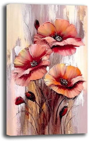 Quadri Moderni Soggiorno Verticale FIORI Papaveri Rossi Quadro moderno FIORE rosa da Parete Stampa su tela Canvas Decorazione Murale muro Arredo Camera da letto Cucina (4, 40x70 cm, Canvas intelaiato)