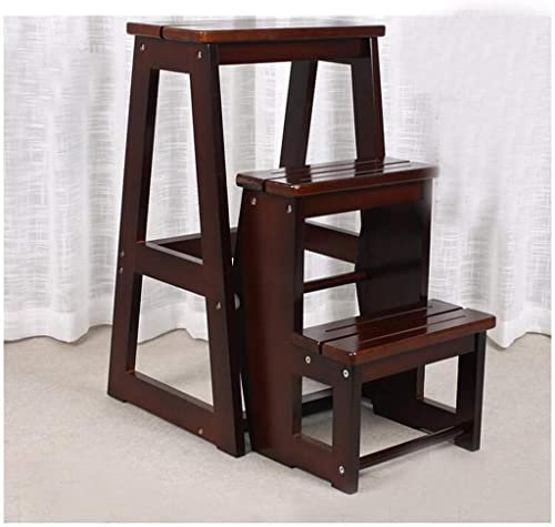 Escabeau en bois à 3 marches avec tabouret et chaise - Design compact - Multifonction