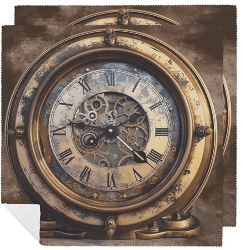 Steampunk-Uhr-Stoffservietten, Cocktail-Servietten, Abendessen, Servietten, Tuch, Hochzeit, Party, Getränkeservietten, Tischservietten, Stoffservietten, waschbar, 2 Stück