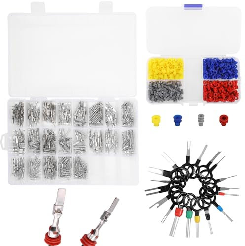 Connector Pins Terminal Kit, 21Types Car Electrical Wire Terminal 1/1.5/1.8/2.2/2.8/3.5mm, Auto Electric Connector Wire Removal Non-Insulated Plug Male Female Crimp Pins w/18pin Needle Extractor