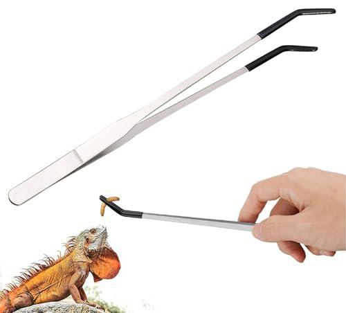 Pinzas extralargas para alimentación de reptiles con puntas de goma, pinzas rectas y curvadas de acero inoxidable, pinzas de alimentación de reptiles para acuario y terrario (A)