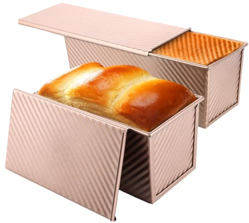 WOPPLXY 2 Stück Brotbackform mit Deckel, 1000g und 450g Toastbrot Backform mit Deckel, Antihaftbeschichtet Kastenform mit Deckel für Toast, Kuchen, Brote (Golden)