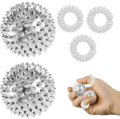 2 Stück Skills Panikattacken,Akupressur Ring,Skills Borderline,Igelball Metall,Borderline Skills,32 mm Durchmesser Skills Borderline Set Für Stress Relief Oder Massage (Sliver)