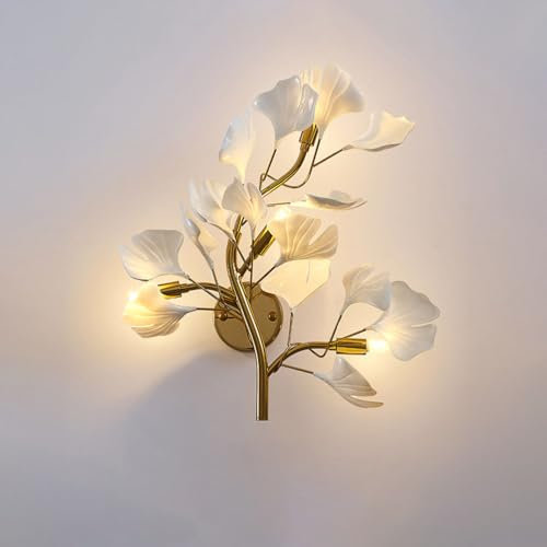 AoLa Leichte Luxus ginkgo Biloba Wandleuchte Schlafzimmer Nachttisch Wandlampe Kreative Wall Decoration lampe Moderne Design LED Wandbeleuchtung für Schlafzimmer Wohnzimmer Flur Golden.