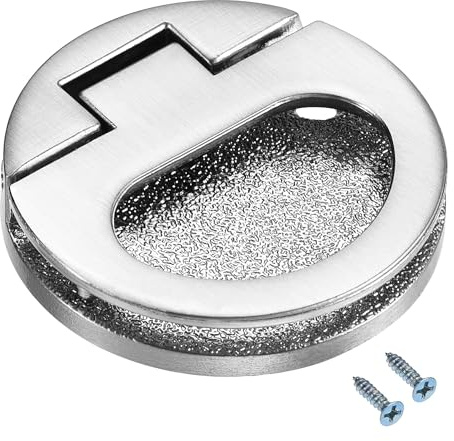 TOP-VIGOR Flush Pull Ring Handle, 43.5mm Round Recessed Door Handle, Hidden Plane Drawer Door Pull Ring with Screw - Brushed Silver