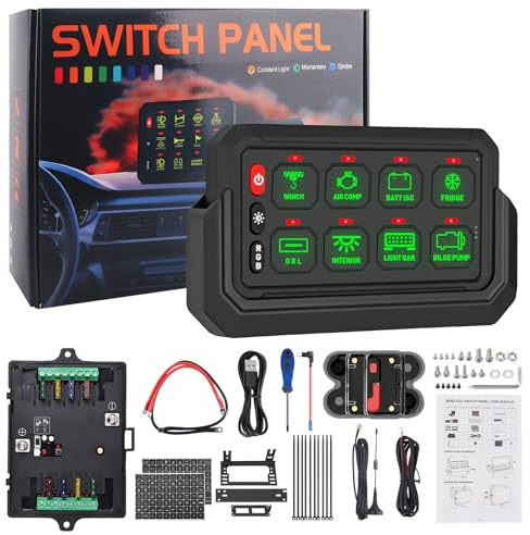 Chelhead Panneau Commande Sans Fil 8 Gang Portée 81m 12V/24V | Panneau sans fil 8 Gang avec télécommande, boîtier relais et 4 modes d'éclairage. Compatible 12-24V bateau, 4x4 et SUV