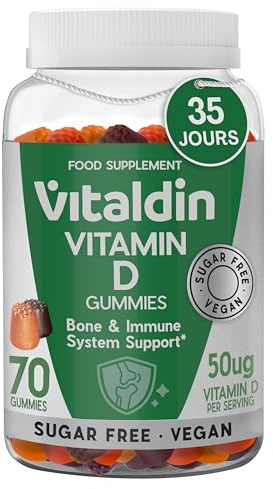 VITALDIN Vitamina D Gominolas 2000 UI Adultos y Niños - Sin Azúcar - 70 uds | Gummies Veganas Sin Gluten con 2000 UI de Vitamina D; Sistema Inmunitario, Huesos y Absorción de Calcio; 1 Mes; Sabor Frutas.