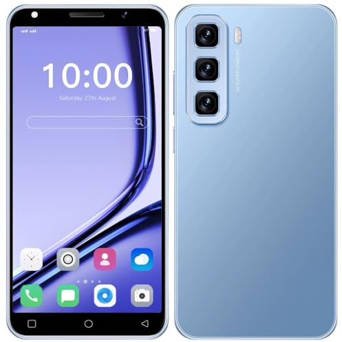 JtQtJ Cheap Mobile Phone, 5.0-Inch HD Display, Dual SIM, 16GB ROM/Up to 128GB, Dual Cameras, Support WiFi, GPS, Bluetooth,Face ID, Android Phone (Sky Blue)