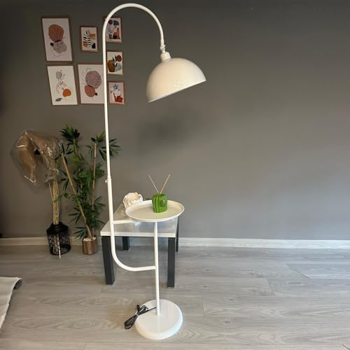 bamyum Gorkiede Metall, Moderne, Stehlampe Wohnzimmer, Schlafzimmer, Kinderzimmer mit E27 Fassung, 30 cm Breit, verstellbarer Lampenschirm, Stehleuchte mit Ablage und Dimmer, Weiß